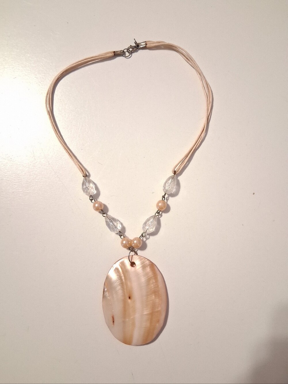 Pink Shell Pendant Necklace with Clear Beads - Women Jewelry
